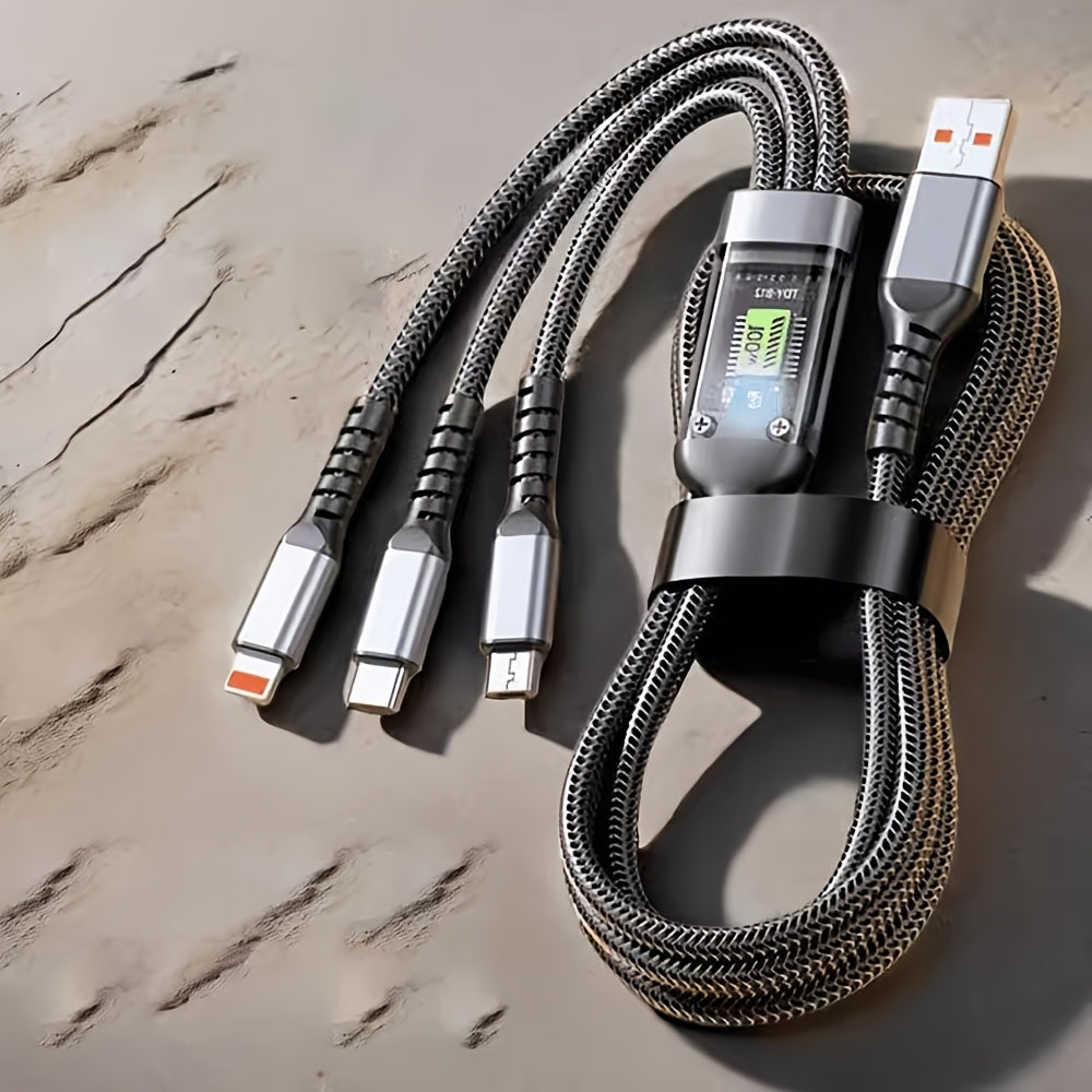 3in 1 Charging Cable, Fast Charging USB Cable with LED Display Nylon