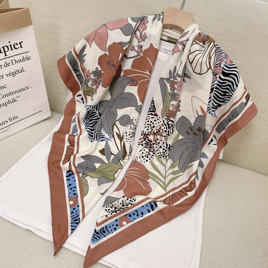 Twill Floral Print Silk Scarf