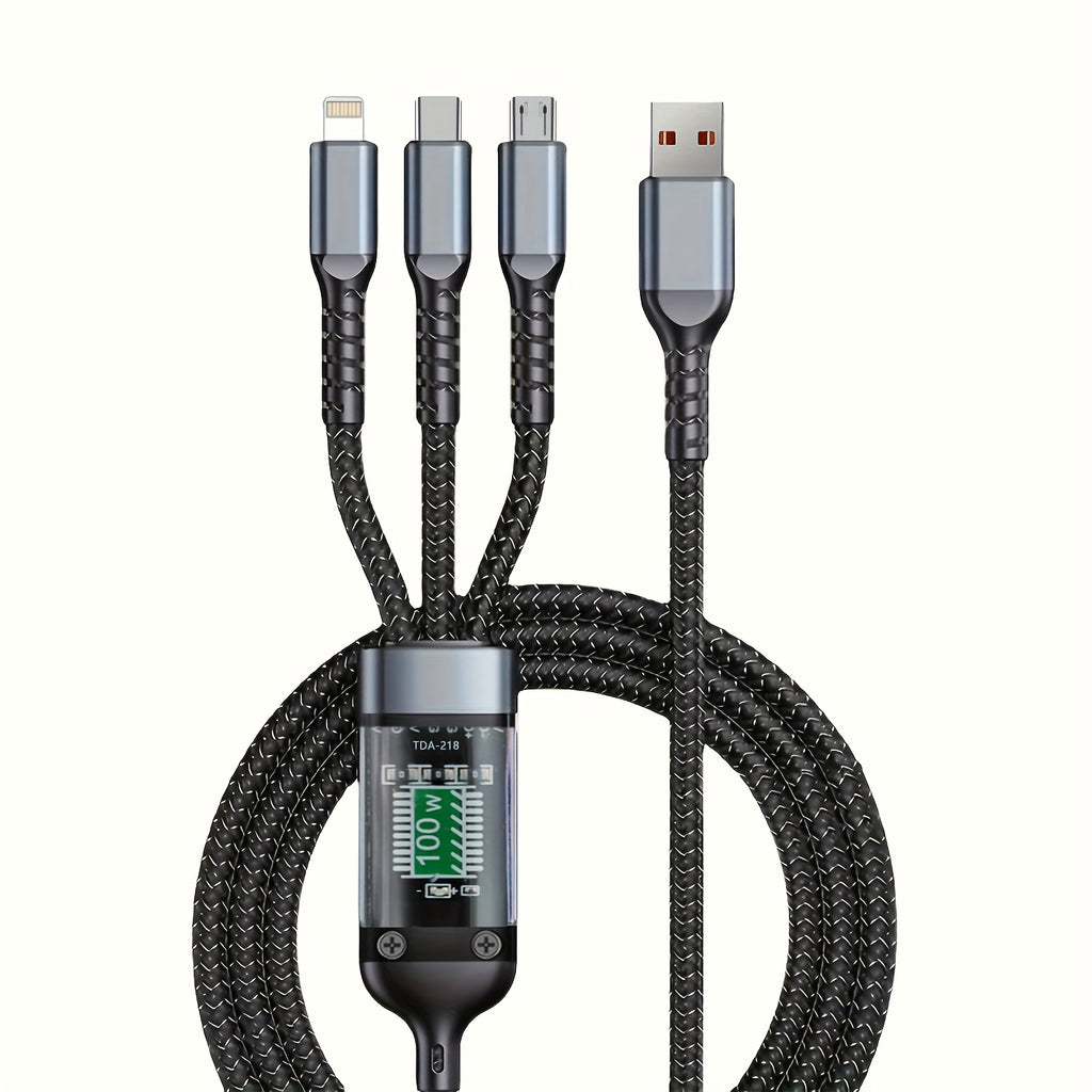 3in 1 Charging Cable, Fast Charging USB Cable with LED Display Nylon