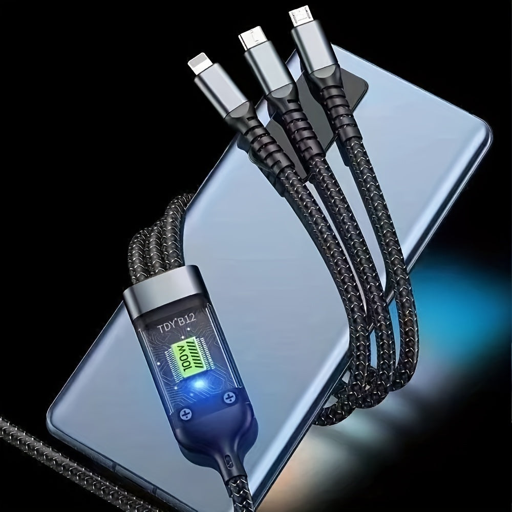 3in 1 Charging Cable, Fast Charging USB Cable with LED Display Nylon