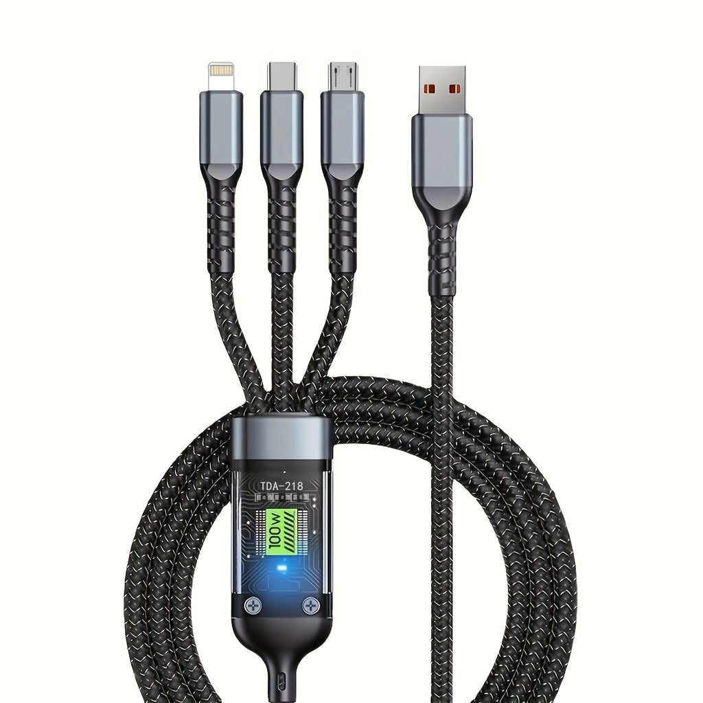 3in 1 Charging Cable, Fast Charging USB Cable with LED Display Nylon