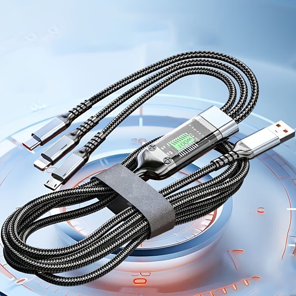 3in 1 Charging Cable, Fast Charging USB Cable with LED Display Nylon